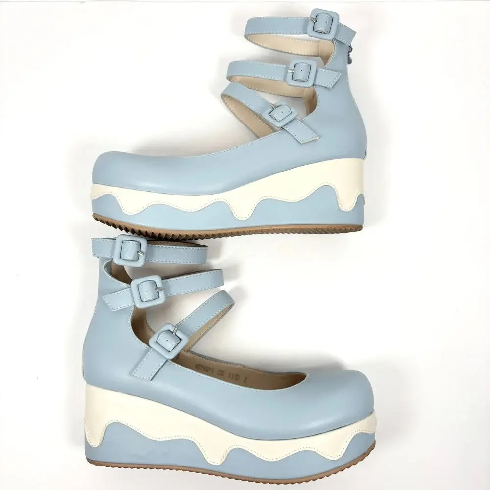 Lolita Coquette Platform Shoes Blue Ankle Strap Sz 6.5 - 7 Kawaii Cosplay‎ Hime